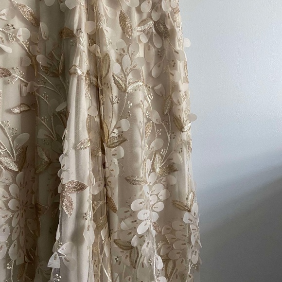 HOLIDAY PARTY NWT FLORAL APPLIQUÉ MIDI DRESS GOLD BRIDAL SHOWER BABY FORMAL - Picture 6 of 10